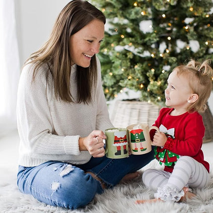 Pearhead Matching Christmas Mugs, Holiday Santa and Elf Mug Set, Christmas Home Décor, Holiday Gifts, Seasonal Coffee Cup Set of 2, Microwave and Dishwasher Safe, Holds 13 oz