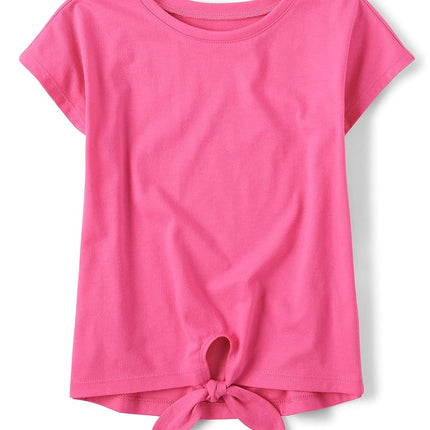 The Children's Place Girls' Short Sleeve Basic Tie Front Top, French Rose, 16