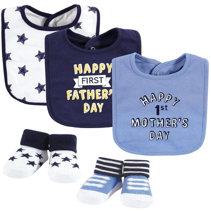 Hudson Baby Juego de babero y calcetines de algodón unisex para bebé, para el Día de la Madre y el Padre, talla única