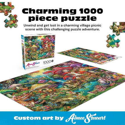 Buffalo Games, Aimee Stewart, Merry Mushroom Village Picnic (Happy Mushroom Picnic in Village) 1000 Piece Jigsaw Puzzle for Adults, Challenging Puzzle, Perfect for Game Nights, Finished Size is