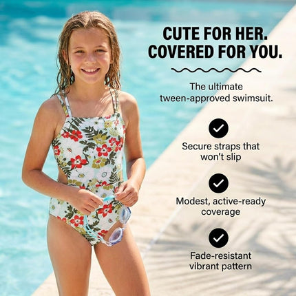 Maillot de bain 1 pièce Kanu Surf pour filles, modèle Beach Sport Cut-Out, coloris Spring Bouquet Ice Green, taille 14