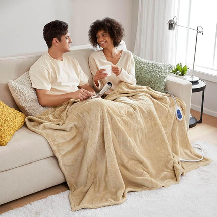 Beautyrest Heated Blanket, Electric Throw Blanket, Soft, Warm, Reversible Plush - Sherpa Heating Blanket Throw, 3 Heat Settings, 2 hr Auto Shut Off, Machine Washable, Oversized 60 in x 70 in, Beige