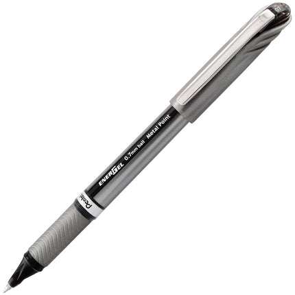 Pentel EnerGel NV Liquid Gel Pen, 0.7mm, Medium Line Capped, Metal Tip, Black Ink, Box of 12 (BL27-A)