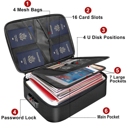 DocSafe 5200°F Document Organizer with Lock,Upgraded Heat Insulated Fireproof＆Waterproof Box 8 Layers File Organizer,Portable Home Travel Safe Storage for Important Documents, Files and More, DS0089