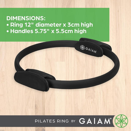 Gaiam - Fitness Circle - Pilates Ring, Lightweight & Durable Foam Padded Handles, Flexible Resistance Gear for Arms, Thighs/Legs & Core, 12 Inch, Black
