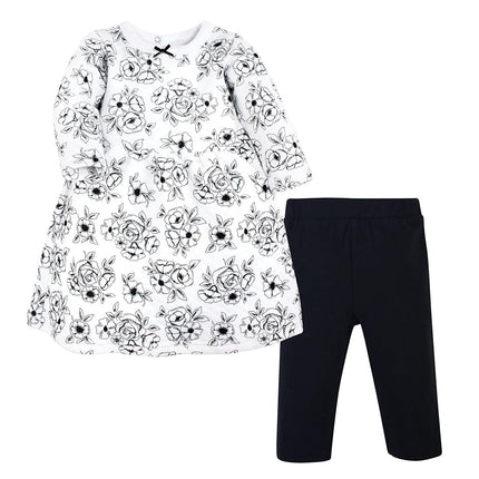 Hudson Baby Conjunto de vestido y leggings acolchados de algodón para bebé unisex, Black Toile, 12-18 meses