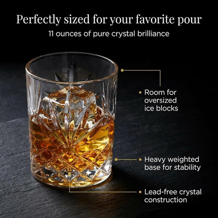 Godinger Old Fashioned Whiskey Glasses, Drinking Glasses for Scotch, Cocktails, Water, Juice - Set of 4