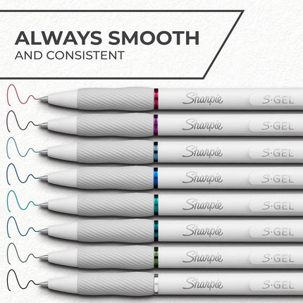 Sharpie S-Gel | Gel Pens for Writing | Medium Point (0.7mm) | Assorted Ink Colours | White Pearl Barrels | 8 Count