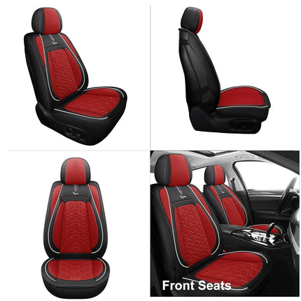 Tapha Executive Leatherette Car Seat Cover & Cushion Set, Breathable and Water-Resistant, Universal Fit for Car SUV & Truck (Front Seats Only, Black & Red) (TAP-01-A2)