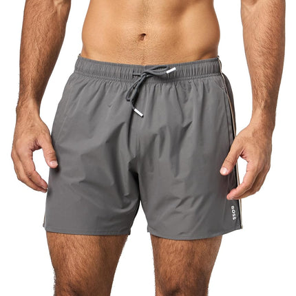 BOSS Men's Solid Swim Trunk With Iconic Side Strip