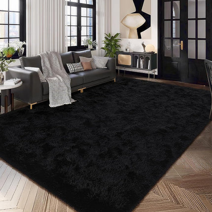 HOMORE - Black Area Rug for Bedroom 4x6 Furry Rug for Boys Girls Furry Rug for Living Room Large Rug Non Slip Home Decor Rug