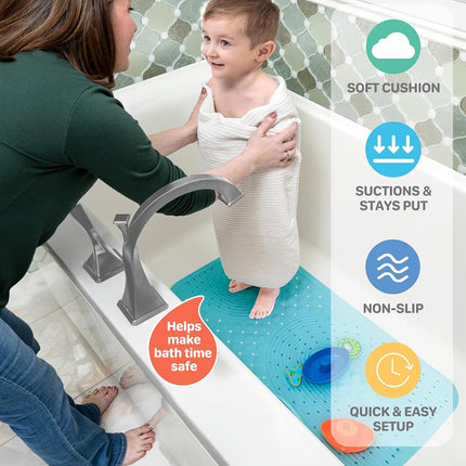 Nuby Cushioned Bath Mat – Non-Slip Bathtub Mat with Suction Cups, Soft Cushion for Tubs & Showers, Aqua