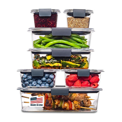 Rubbermaid 14-Piece Brilliance Food Storage Containers with Lids for Lunch, Meal Prep, and Leftovers, Dishwasher Safe, Clear/Grey
