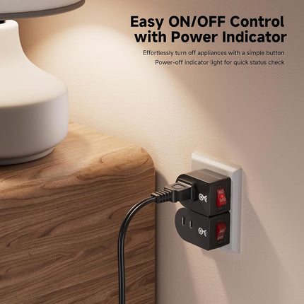 Cable Matters 3-Pack 2 Prong Outlet with ON Off Switch, Single 2 Prong Outlet Switch/Plug Switch in Black