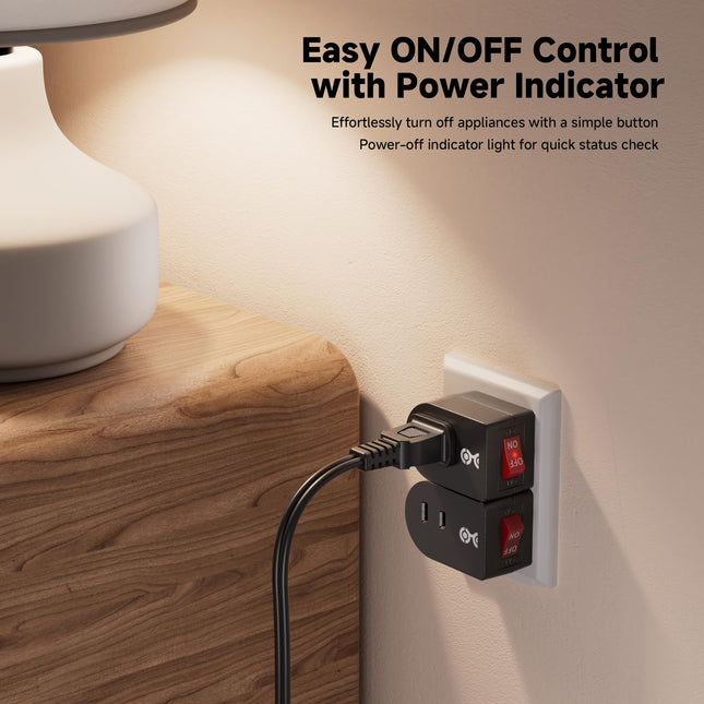 Cable Matters 3-Pack 2 Prong Outlet with ON Off Switch, Single 2 Prong Outlet Switch/Plug Switch in Black
