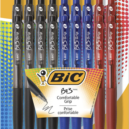 BIC BU3 Grip Ball Pen, Medium Point (1.0 mm), Asso