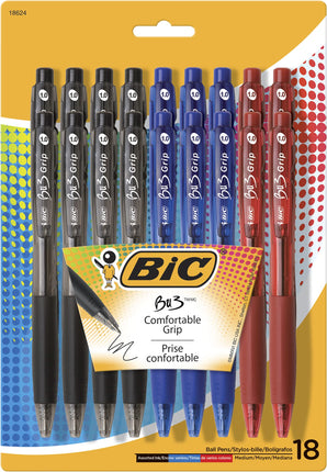 BIC BU3 Grip Ball Pen, Medium Point (1.0 mm), Asso