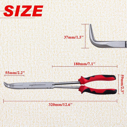 LEONTOOL Long Reach 90 Degree Bent Nose Pliers 13-Inch Dual Pivot Double Joint Serrated Jaw Angled Needle Nose Extra Extended for Narrow Spaces and Limited Areas