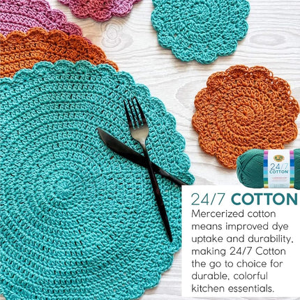 Lion Brand 24/7 Cotton Yarn, Yarn for Knitting, Crocheting, and Crafts, Mint, 3 Pack