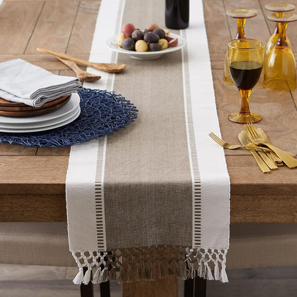 DII Dobby Stripe Woven Table Runner, 13 x 72-inch, Brown