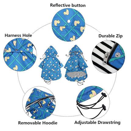 Morezi Dog Zip Up Dog Raincoat with Reflective Buttons, Rain/Water Resistant, Adjustable Drawstring, Removable Hood, Stylish Premium Dog Raincoats - Size XS to XXL Available - Grid Blue - S