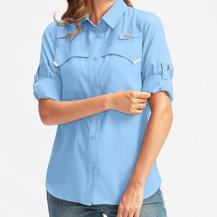 Women's UPF 50+ Sun Protection Shirts Long Sleeve for Fishing Hiking Safari, Sail, 3X-Large