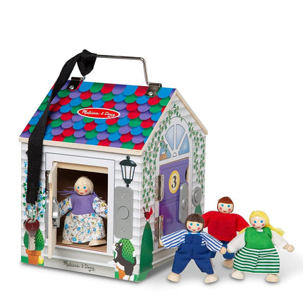 Melissa & Doug Wooden Doorbell House – Portable Playset for Children | With Lock, Key & Little People | Fine Motor Skills | Age 3+