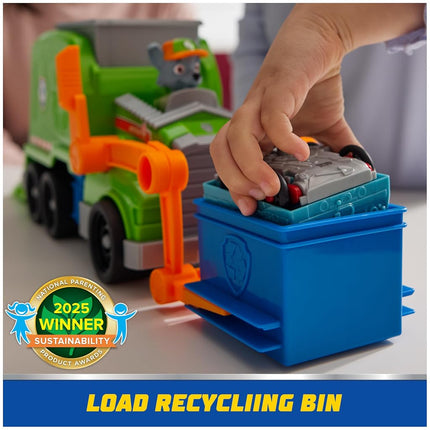 Paw Patrol: Crush N’ Roll Recycling Truck with Rocky Action Figure & Transforming Compacted Trash Vehicle, Kids Toys for Boys & Girls Ages 3 and up