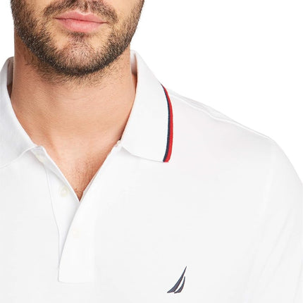Nautica Men's Classic Fit Short Sleeve Dual Tipped Collar Polo Shirt, Bright White, Medium