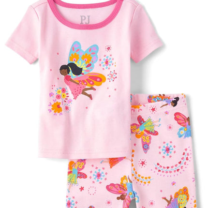 The Children's Place Baby Girls 2-Piece Pajama Set with Short Sleeve Top and Shorts, Fairy Pink, 5 Years