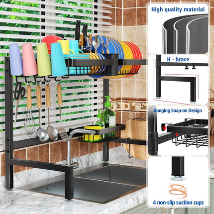 Over The Sink Dish Drying Rack, Kitchen Large Over Sink Dish Drying Rack, Suitable for 95% Sinks, Effective Drainage Drying, Kitchen Dish Drying Rack, 24.8"-35.4"