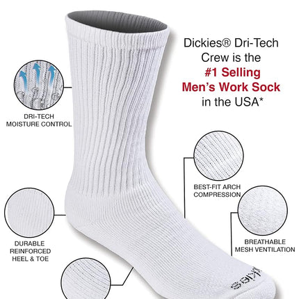 Dickies Men's Dri-Tech Essential Moisture Control Crew Socks (6 & 12 Pairs), Light Wardrobe Assorted (6 Pairs), Large