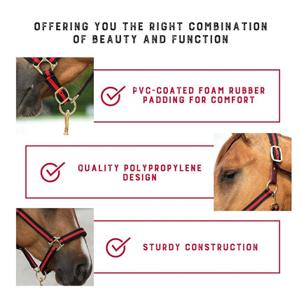 Weaver Leather 35-6065-RD Padded Breakaway Adjustable Chin & Throat Snap Halter, 1" Average Horse or Yearling Draft, Red Striped