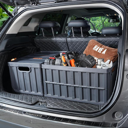 VEVOR 45L Collapsible Storage Bins with Lids 3 Packs, Stackable Utility Crates with Handles, Large Folding Containers for Organizing Tools, Snacks, Books, Food, Drinks, Camping & Transport