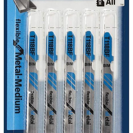Bosch T118BF 5 Pieces 3-5/8 in. 11-14 TPI Flexible for Metal T-Shank Jig Saw Blades