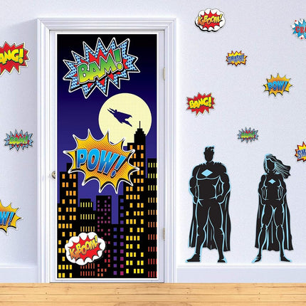 Beistle 24 Paper Theme Cut Outs 59902, 12 Piece Hero Action Sign Cutouts, 6" to 12.5", Multicolor