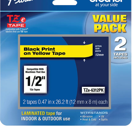 Brother Genuine P-Touch, TZe-6312Pk Tape ½” (12mm)