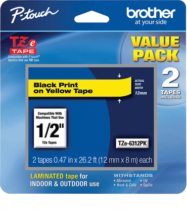 Brother Genuine P-Touch, TZe-6312Pk Tape ½” (12mm)