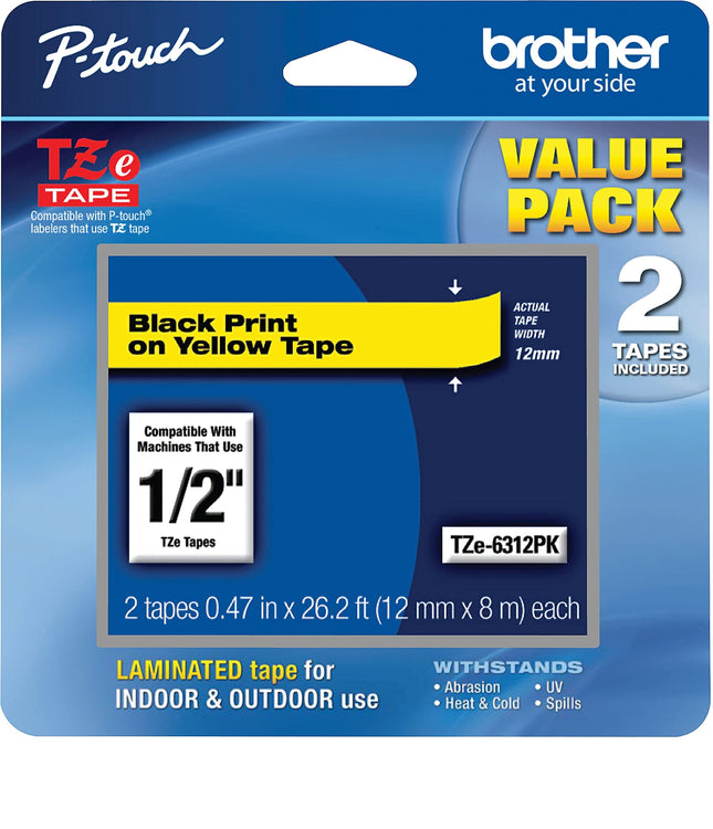Brother Genuine P-Touch, TZe-6312Pk Tape ½” (12mm)