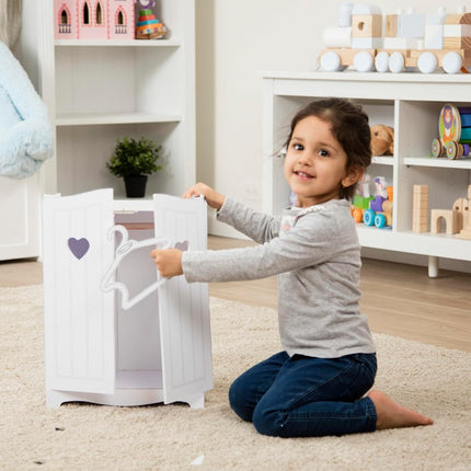 Melissa & Doug Mine to Love Wooden Play Armoire Closet for Dolls, Stuffed Animals - White (17.3" H X 12.4" W x 8.5" D Assembled)