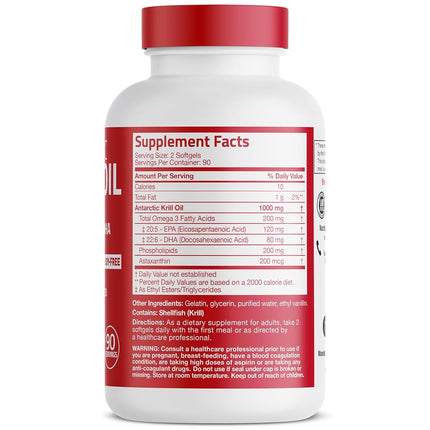 Huile de krill antarctique Bronson 1000 mg avec astaxanthine, 180 capsules molles (90 portions)