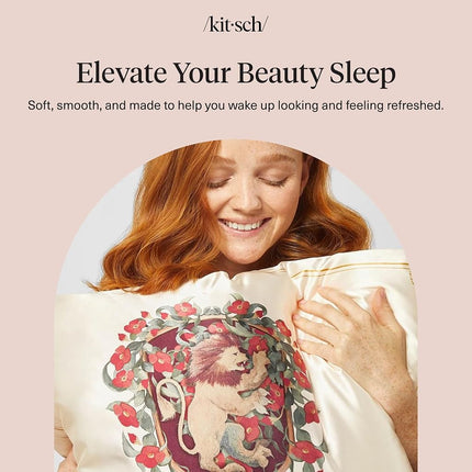 Kitsch x Harry Potter Gryffindor Satin Pillowcase with Zipper for Hair & Skin – Double-Sided, Softer Than Silk, Wrinkle-Free, Machine Washable, Frizz Control, Breakout Prevention - King Size (19x36)