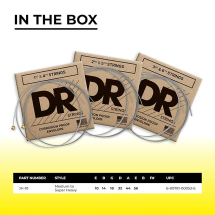 DR Strings TITE-FIT™ - Nickel Plated Electric Guitar Strings: Medium to Super Heavy 10-56