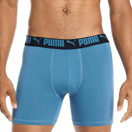 PUMA Men's 4 Pack Active Stretch Boxer Briefs, Blue Combo, L