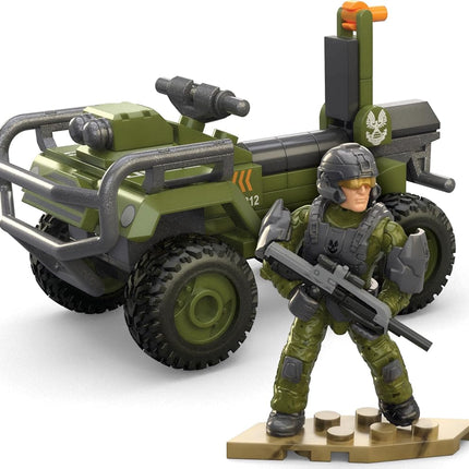 MEGA Halo The Series ATV Building Toys Set, FLEETCOM Mongoose Vehicle with 79 Pieces, 1 Poseable Articulation Figure, Green, Kids or Adults