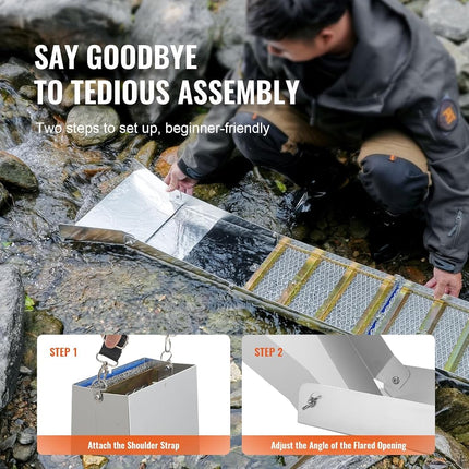 VEVOR Gold Panning Kit With Sluice Box, 50" Aluminum Mining Equipment, 23 PCS Prospecting Kit With Pan, Classifier Screen, Separating Magnet, Drawstring Backpack and Accessories