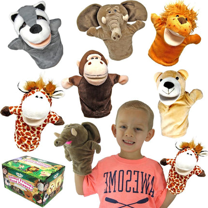 JOYIN Animal Friends Deluxe Kids Hand Puppets with Working Mouth (Pack of 6) for Imaginative Play, Toddler Animal Plush Toy, Birthday Gifts