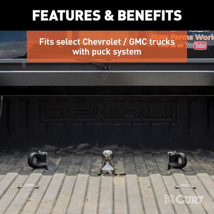 CURT 60691 OEM Puck System Gooseneck Safety Chain Anchors, 30K, Fits Select Silverado, Sierra 2500, 3500 HD, F-250, F-350, Nissan Titan XD