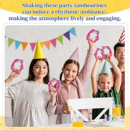 Lukmaa 12 Pcs Plastic Percussion Tambourine with 4 Bells Rhythm Musical Instruments for Adults Hand Tambourine Hand Held Percussion Drum for Party Kindergarten Family School Supplies (Pink)