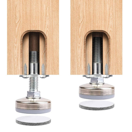 Heavy Duty Furniture Leveling Feet Adjustable Furniture Leg Levelers for Tables Chairs Cabinets Sofa Raiser, Support 1320LBs, T- Nut Kit 3/8”-16 Thread, Large Base,w/ 4 Felt Pads,12 Screws (4 Pack)